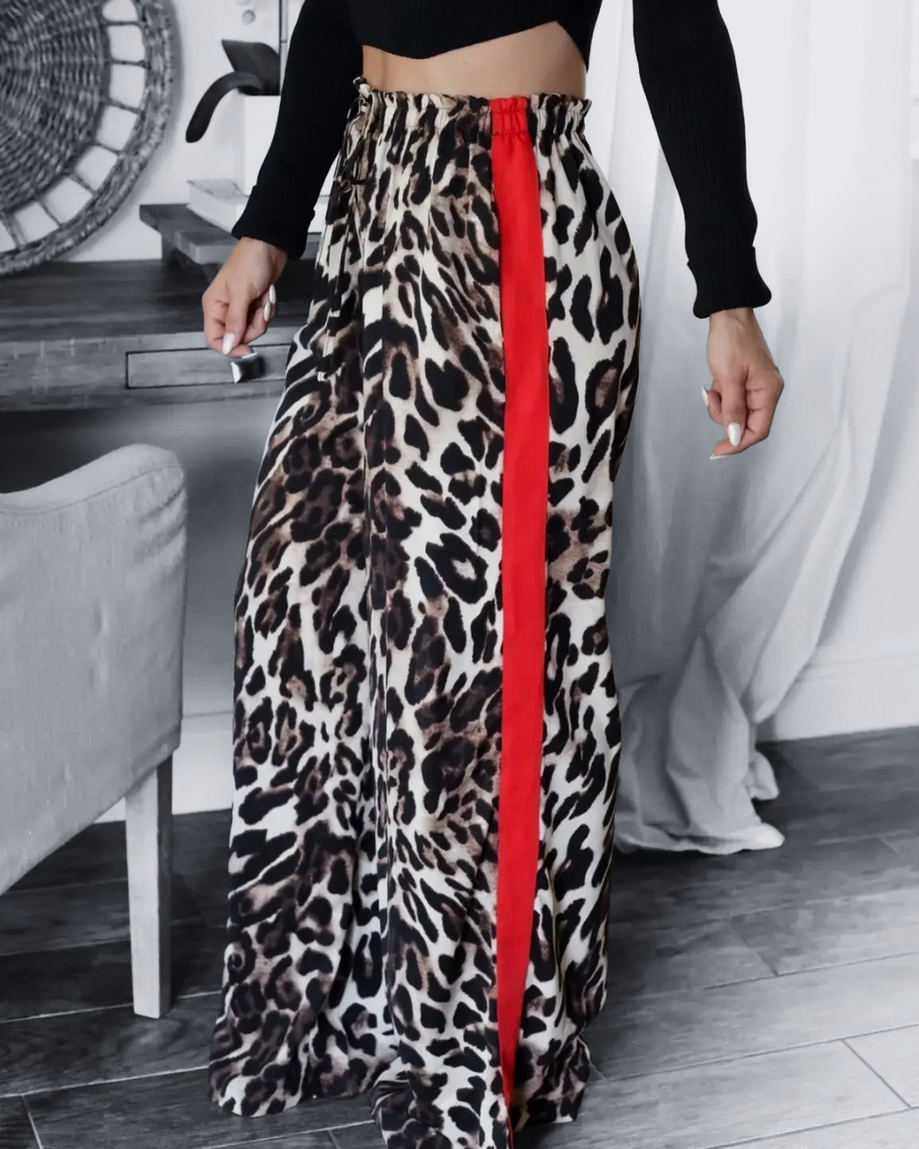 Red Stripe Leopard Pants