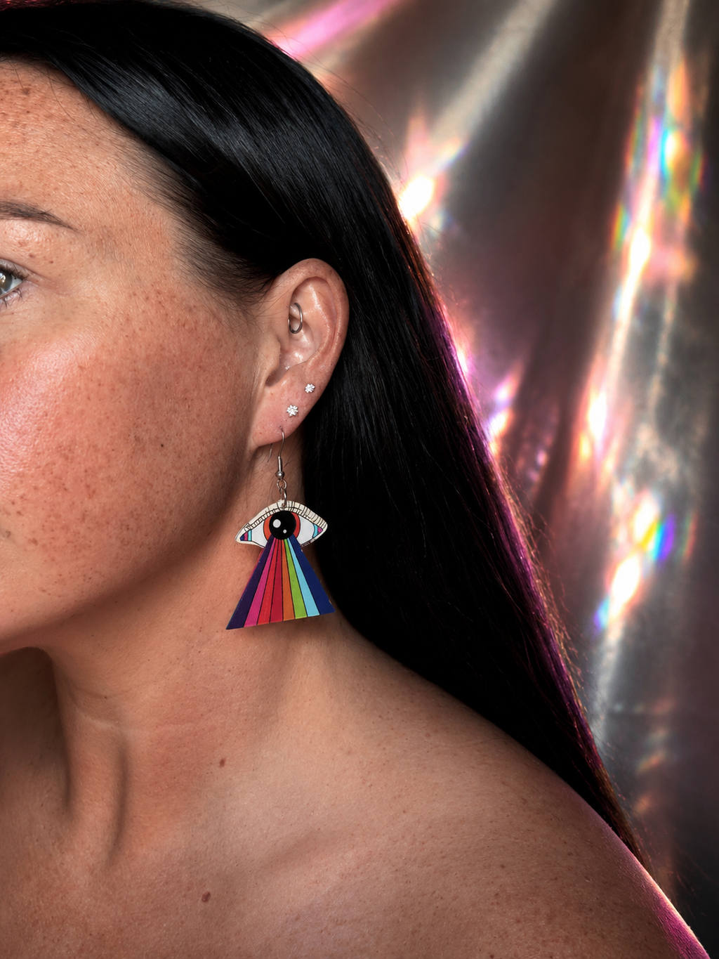 Rainbow Third Eye Dangle Earrings