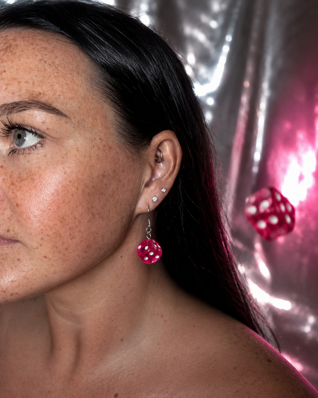 Hot Pink Dice Dangle Earrings