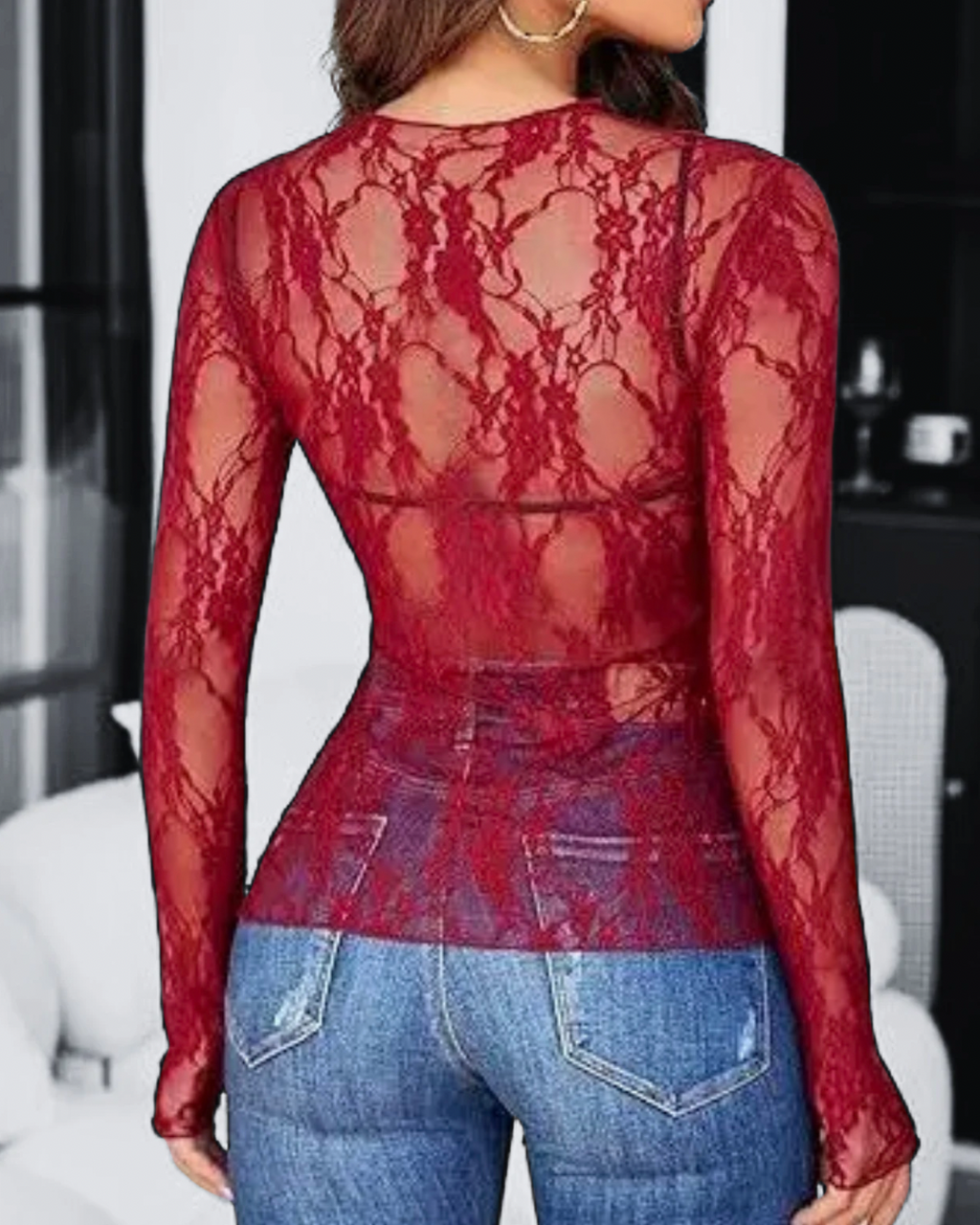 Cherry Heat Lace Mesh Top