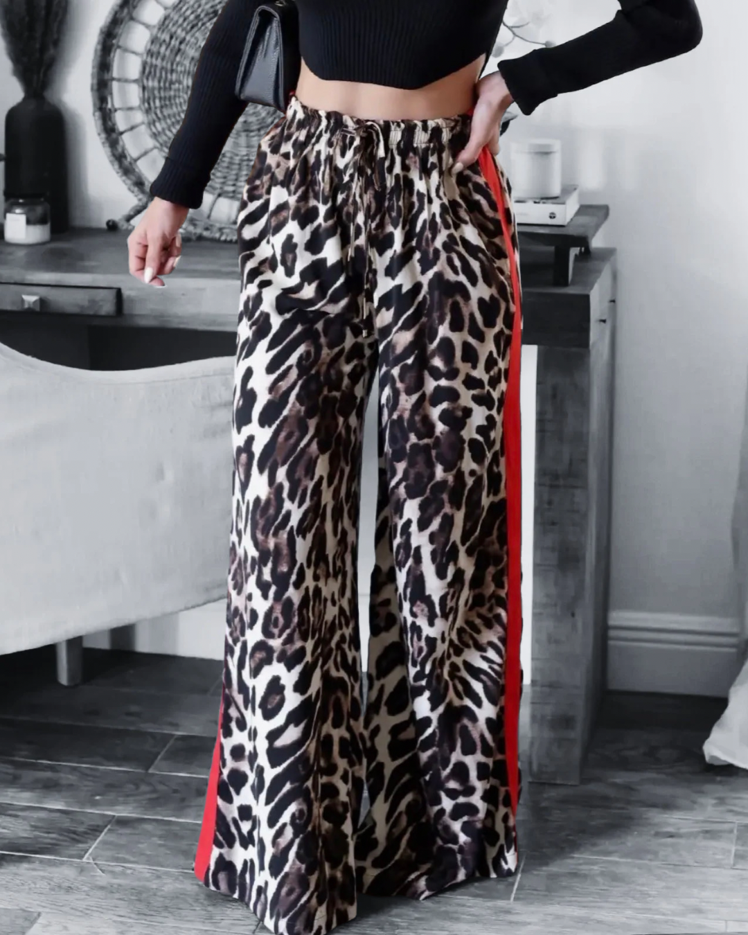 Red Stripe Leopard Pants