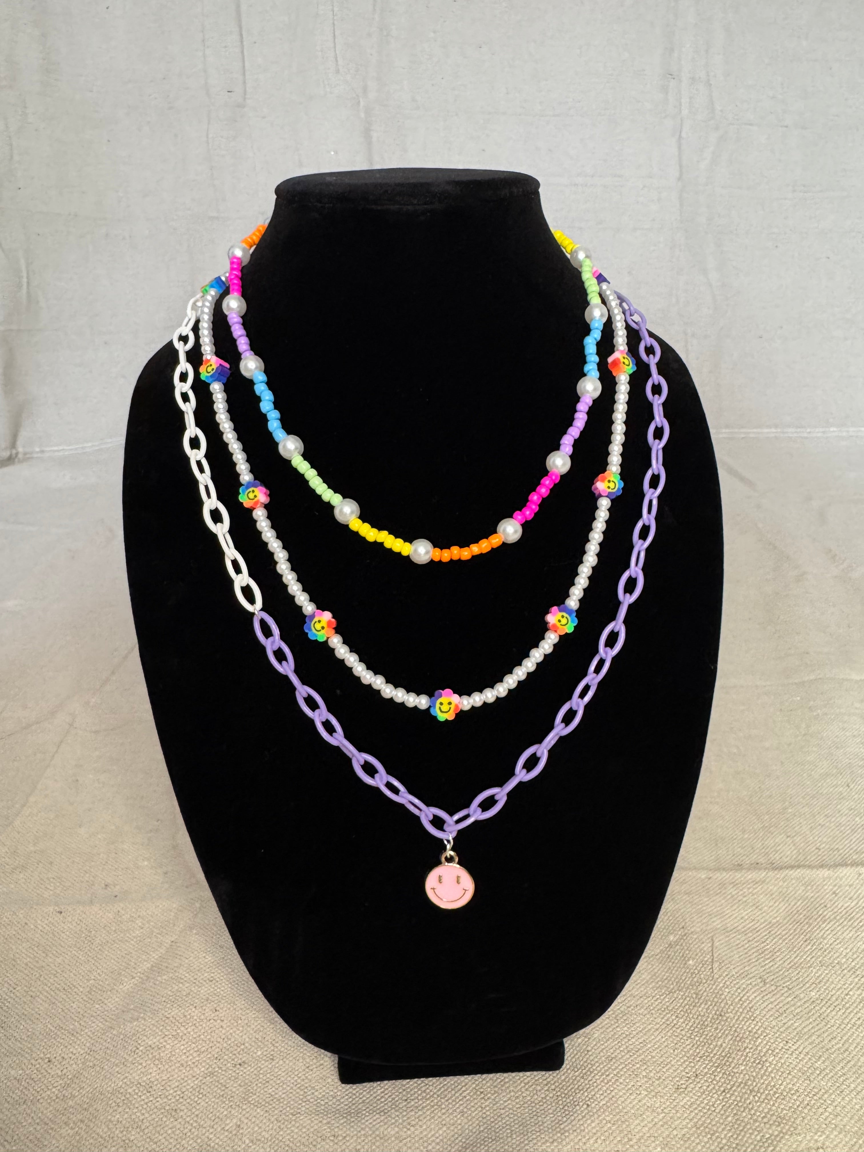 Rainbow Flower Smiley Charm Stack