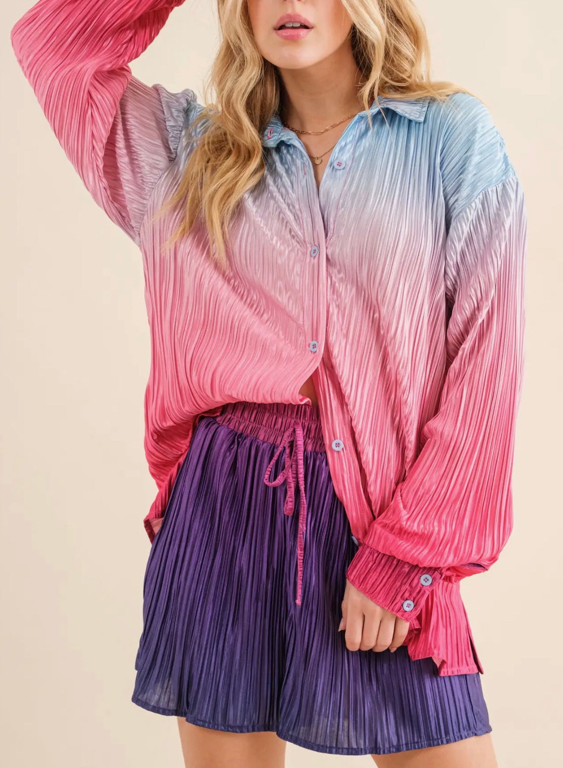 Sunset Ombre Plissé Short Set