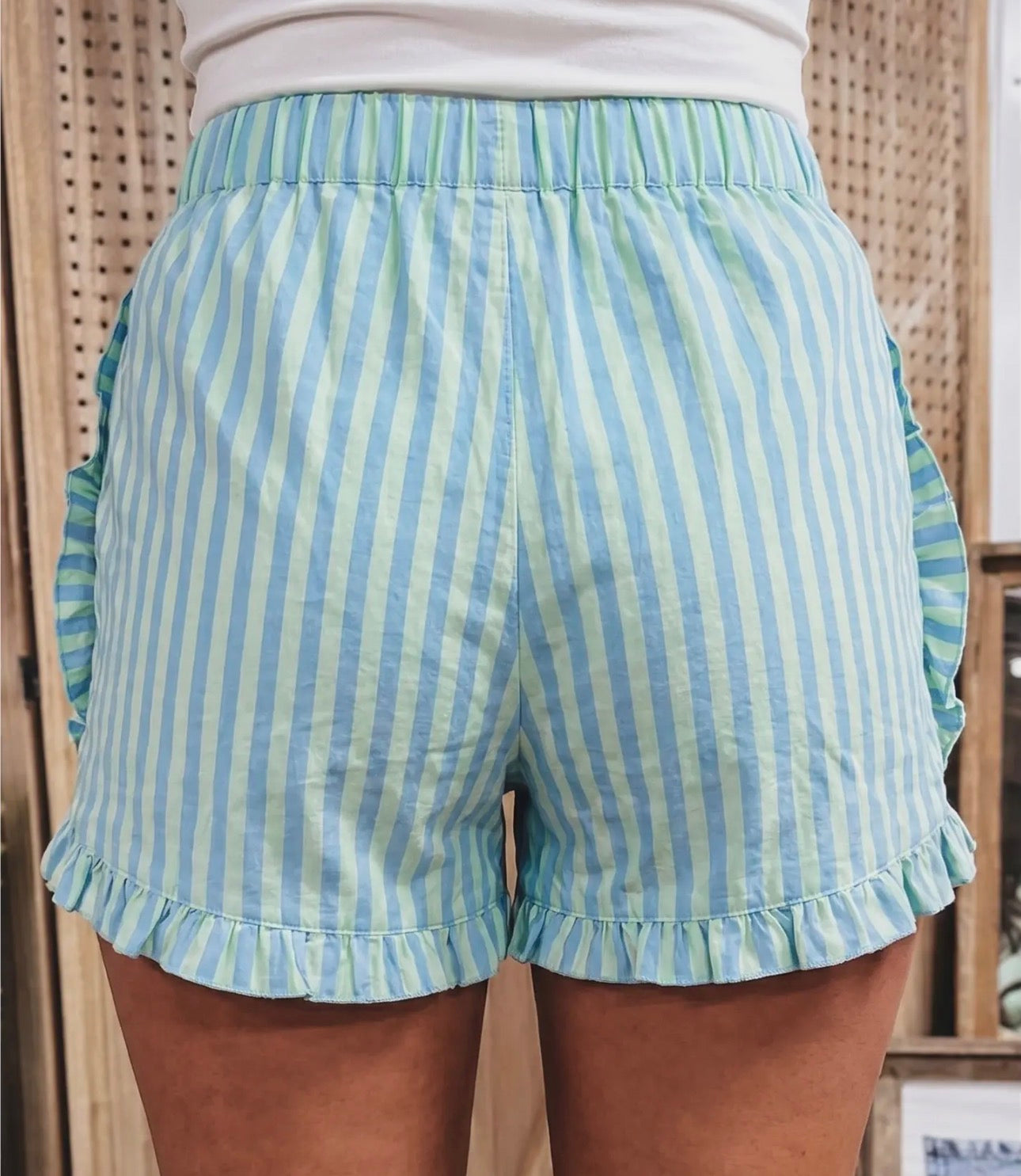 Blue Stripe Ruffle Shorts