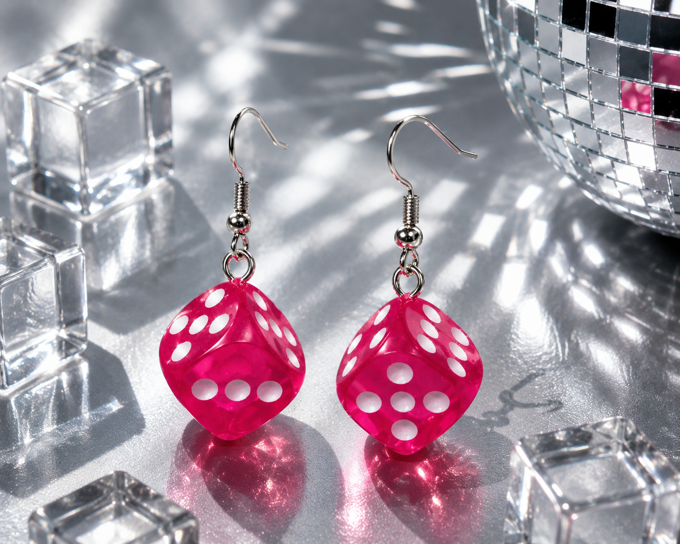 Hot Pink Dice Dangle Earrings