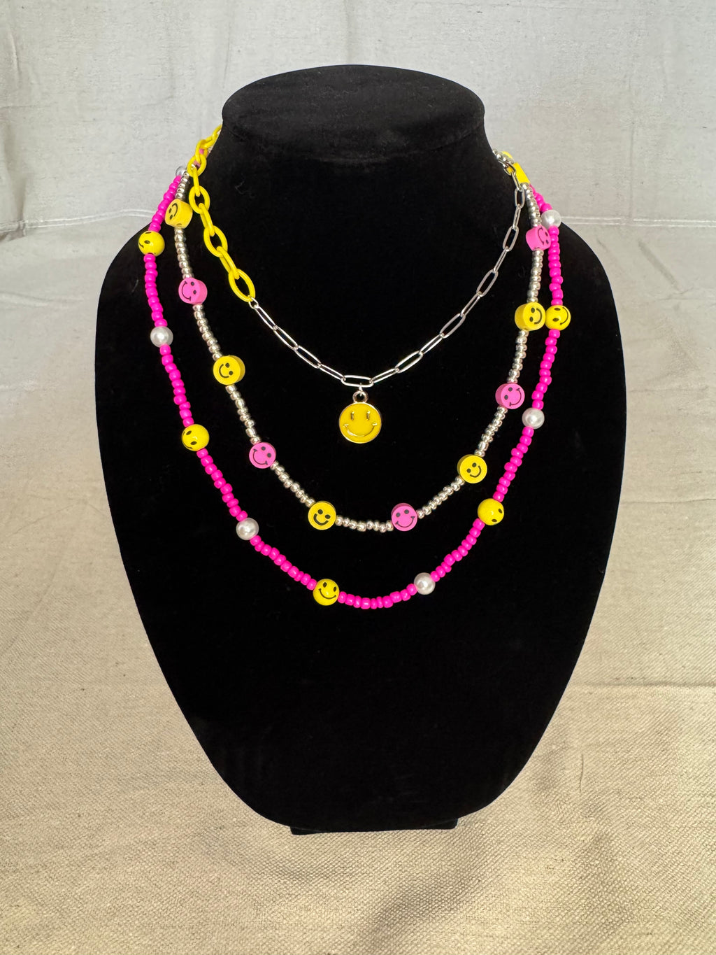 Pink & Yellow Smiley Charm Stack