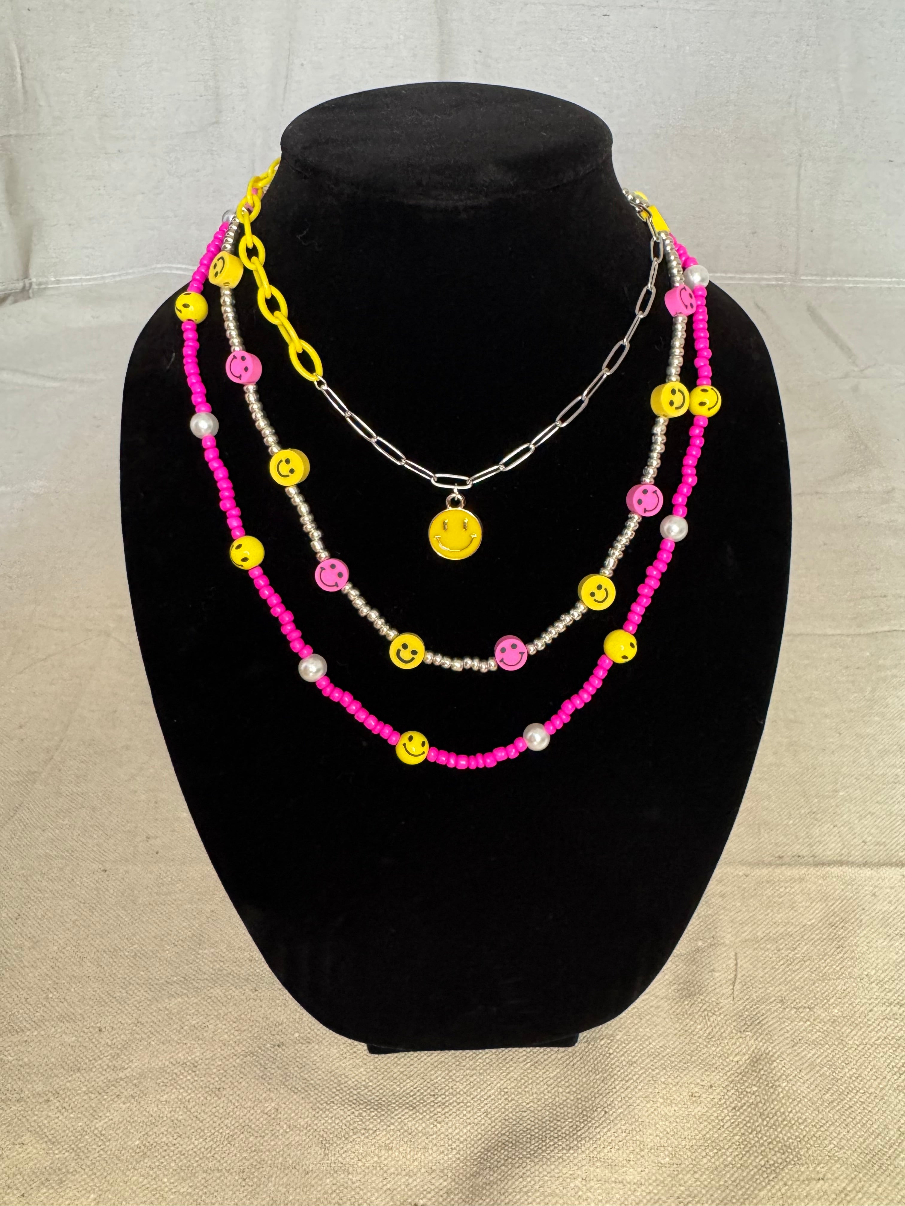 Pink & Yellow Smiley Charm Stack