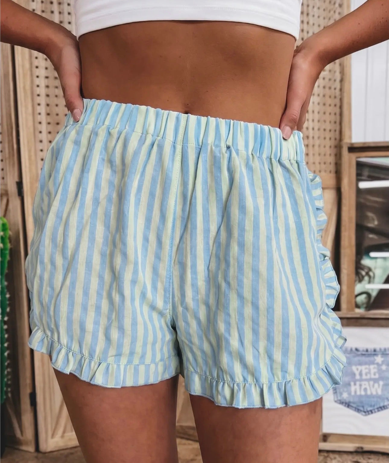 Blue Stripe Ruffle Shorts