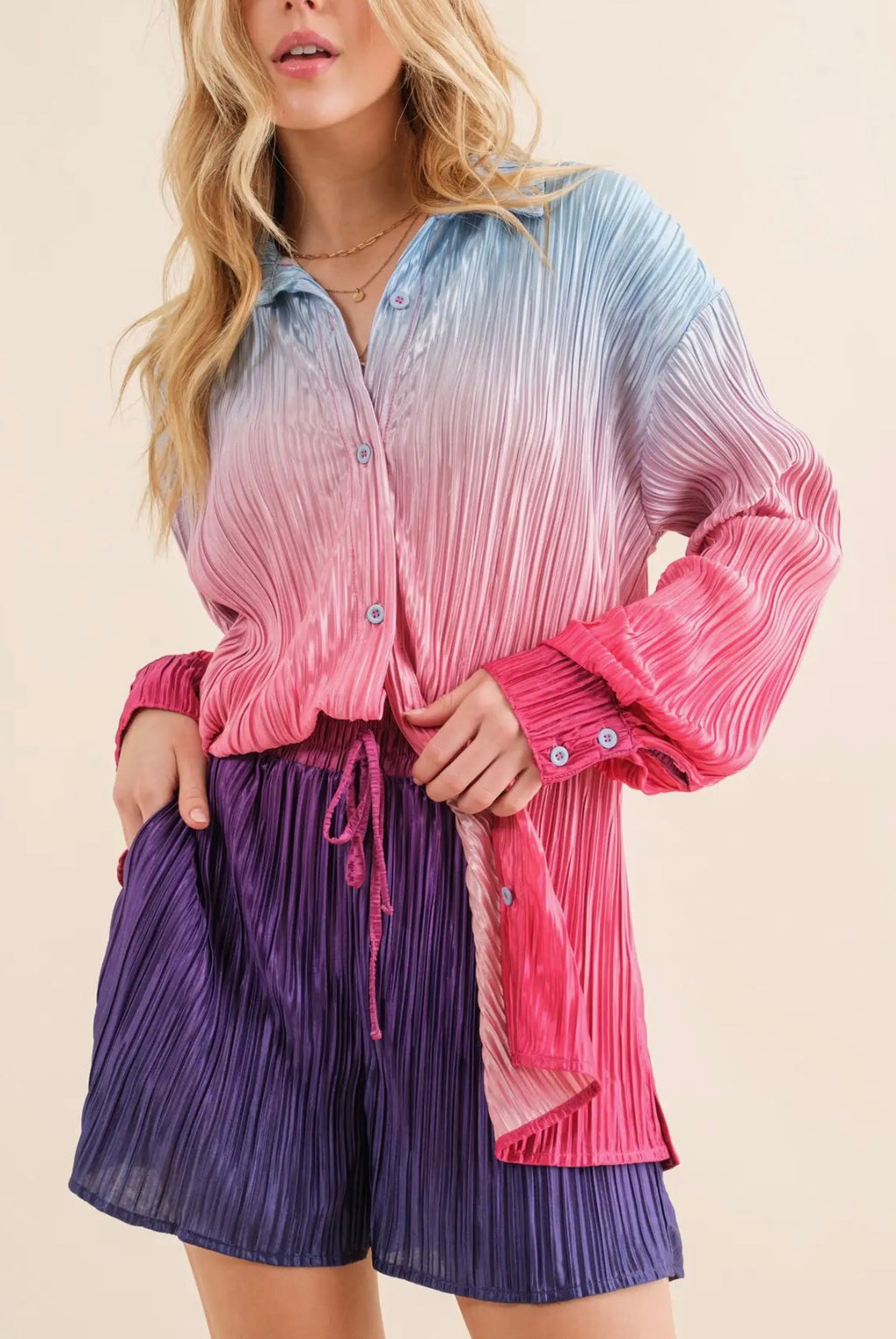 Sunset Ombre Plissé Short Set