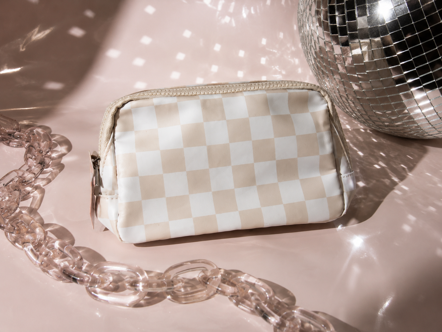 Beige Checkered Everyday Belt Bag
