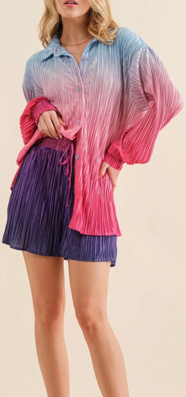 Sunset Ombre Plissé Short Set