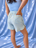 Blue Stripe Ruffle Shorts