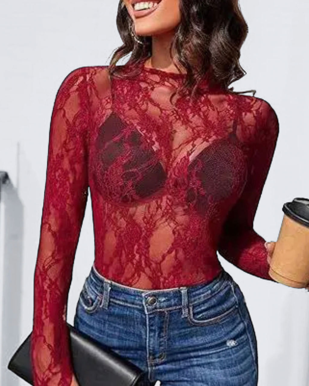 Cherry Heat Lace Mesh Top