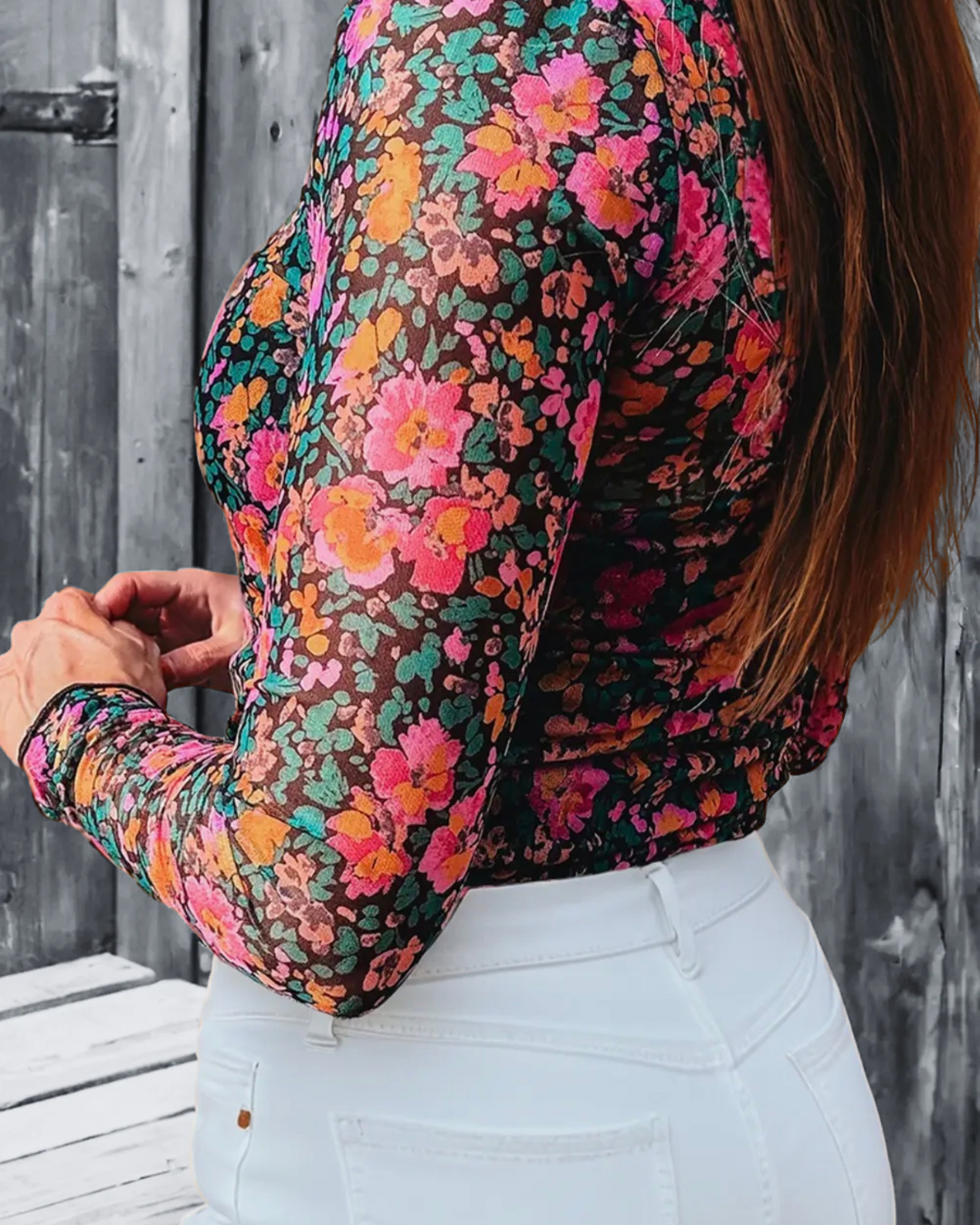 Moody Floral Mesh Top