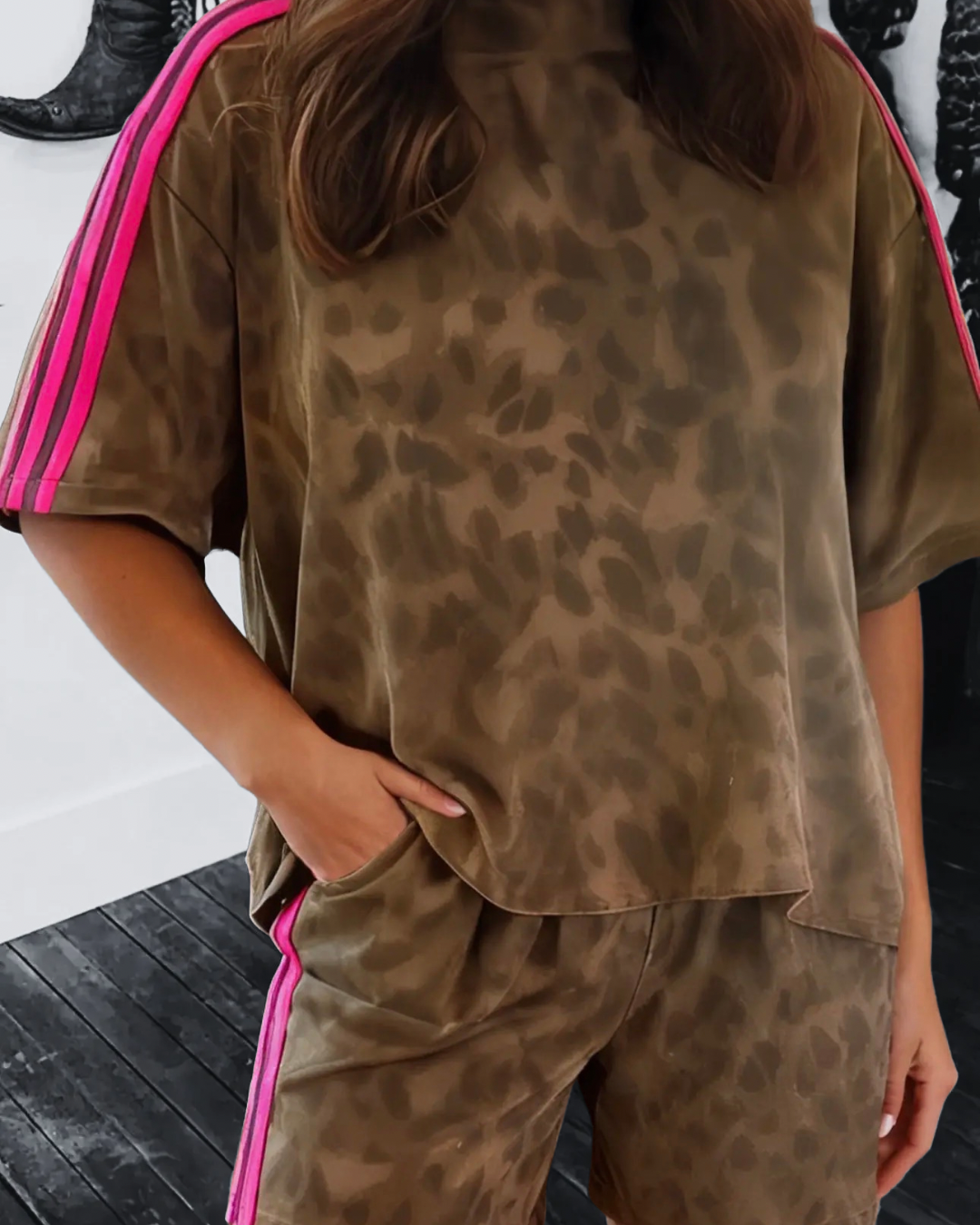 Pink Stripe Leopard Set