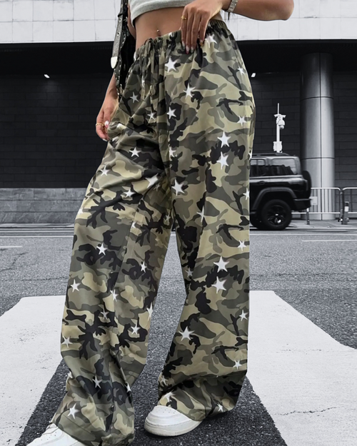 Camo Star Girl Wide Leg Pants