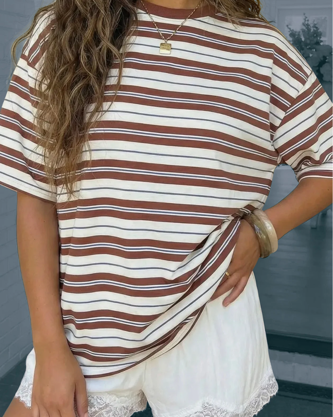 Mocha Striped Oversized Top