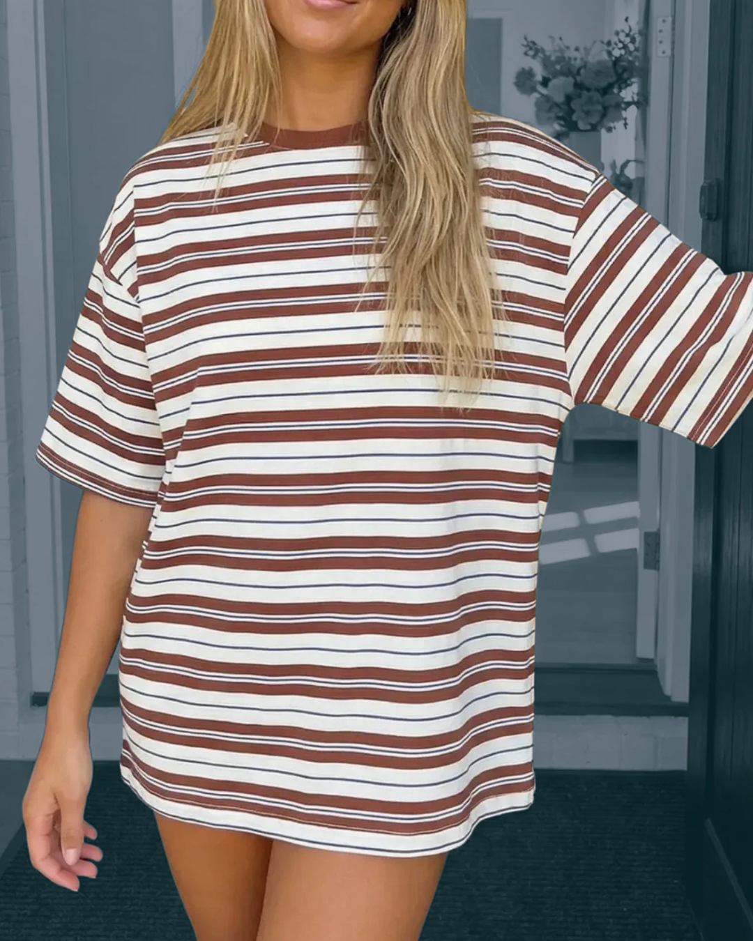 Mocha Striped Oversized Top