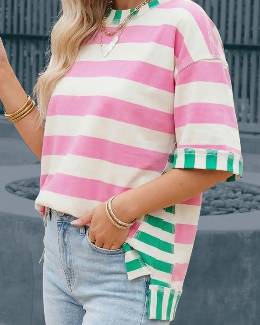 Pink & Green Colorblock Top