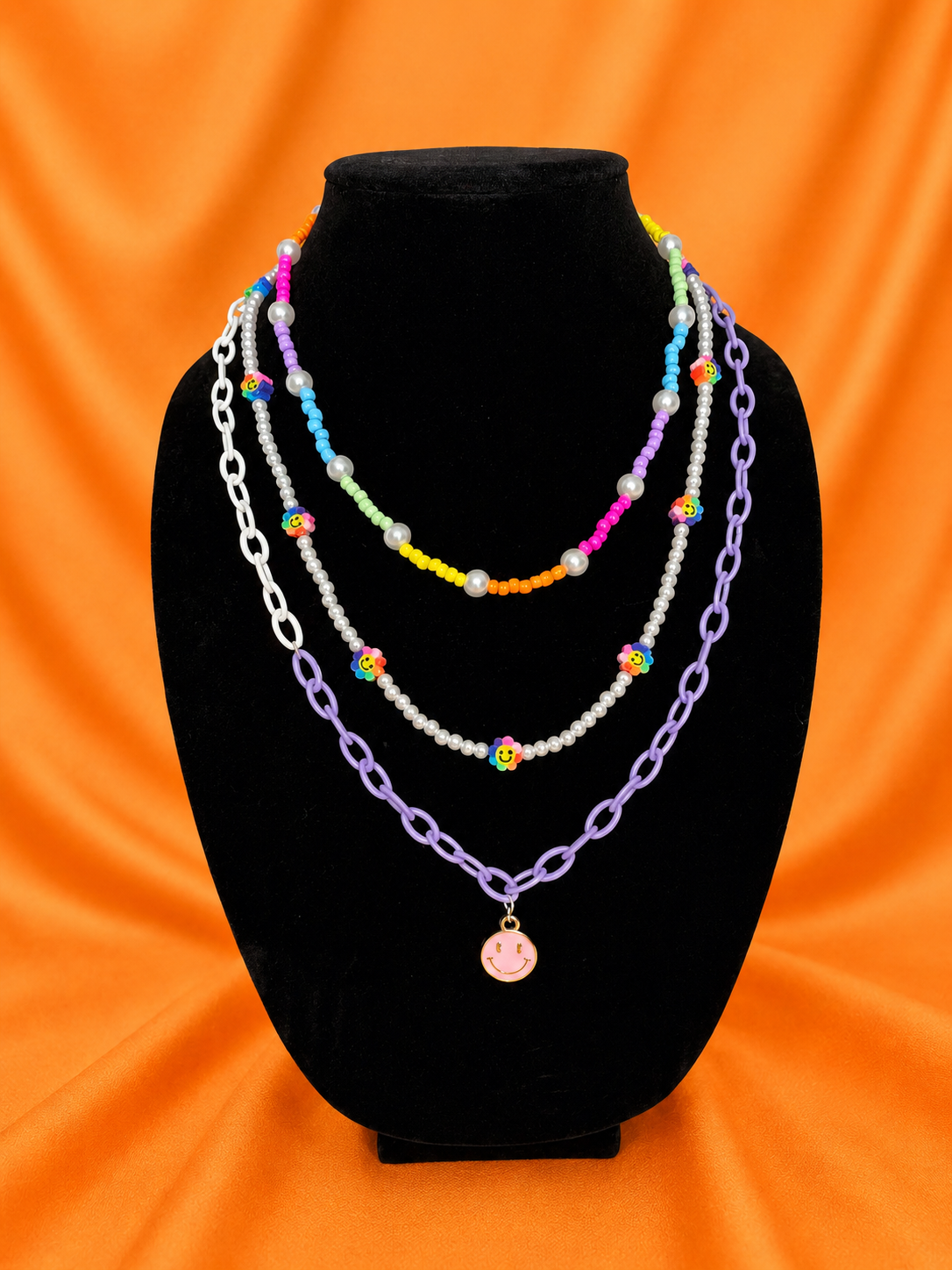 Rainbow Flower Smiley Charm Stack