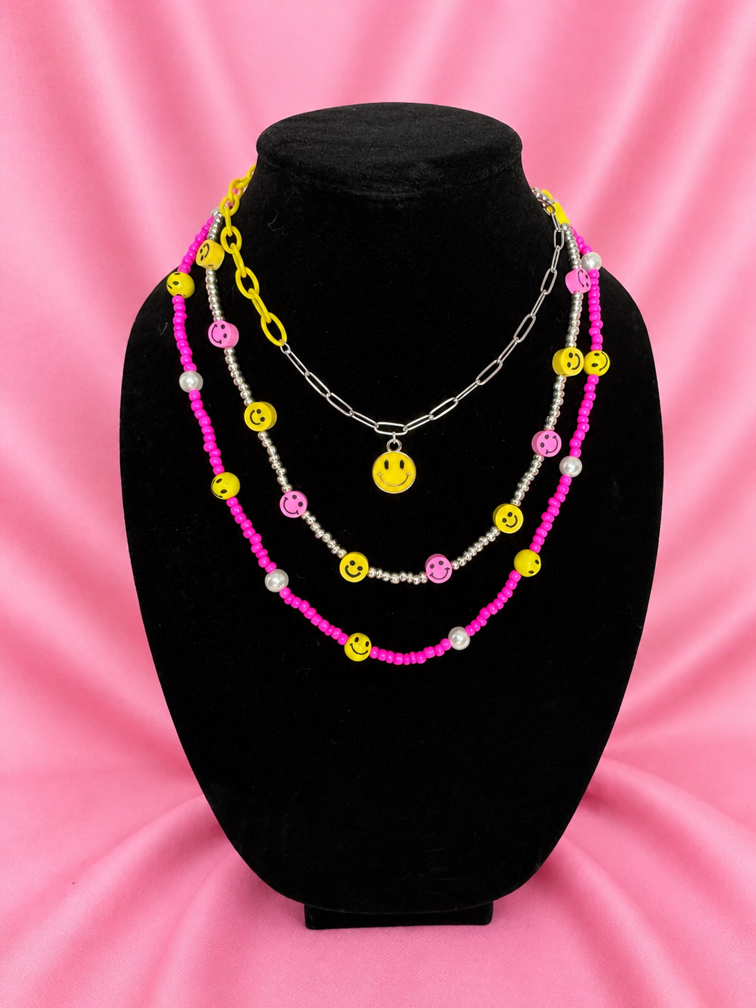 Pink & Yellow Smiley Charm Stack